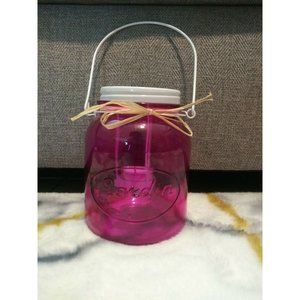Jardin Pink Glass Mason Jar Tea Light Candle Holders Lantern "Grow With Love"